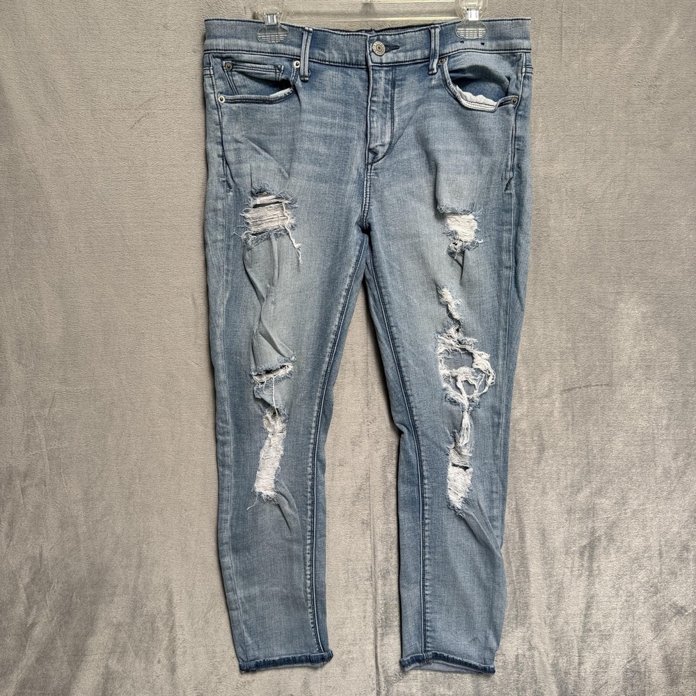 Express Jeans Womens 12S Petite Light Wash‎ Mid Rise Jegging Distressed Stretch